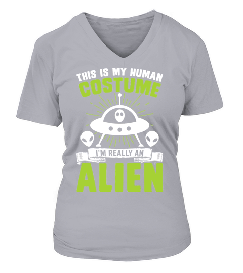 Vintage UFO Alien this is my Human costume Alien V-neck T-Shirt Woman