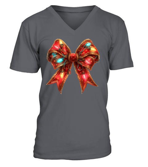 Christmas Light Red Coquette Bow 1 V-Neck T-shirt