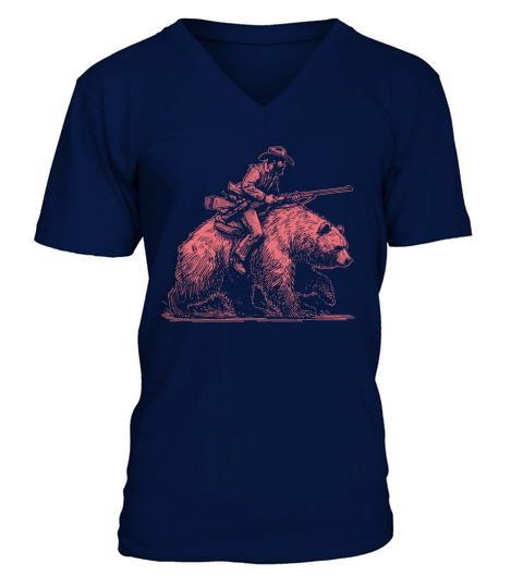 Cowboy Riding Bear D Red V-Neck T-shirt
