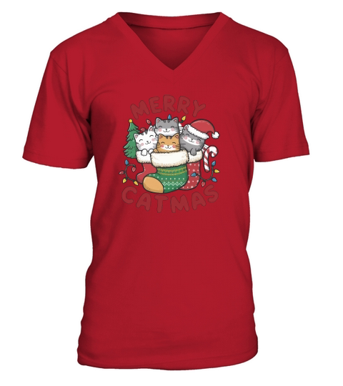 Retro Christmas Cat Vintage5 V-Neck T-shirt