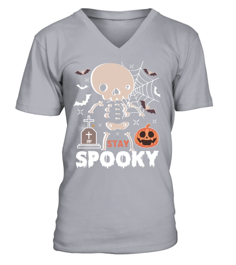 Stay Spooky Skeleton Pumpkin Halloween V-Neck T-shirt