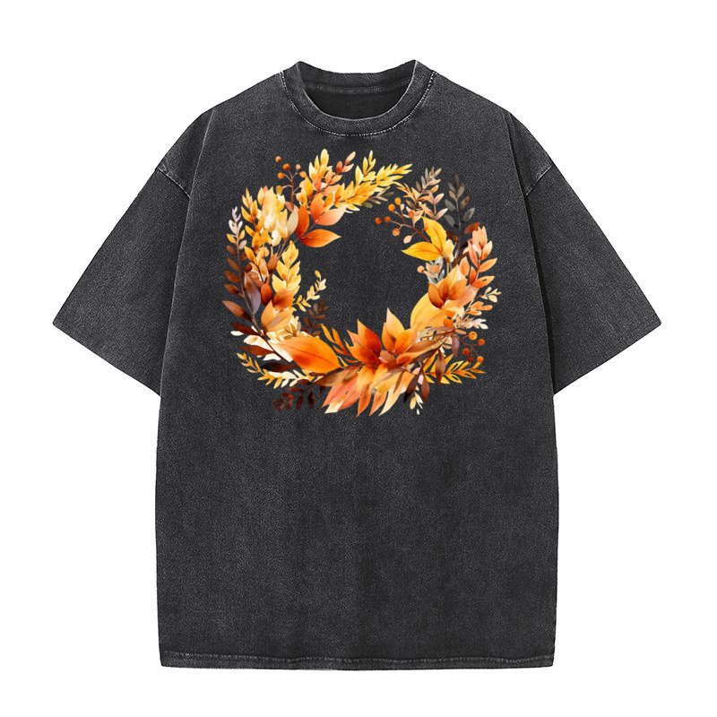 Autumn Fall Floral Frame 16 Washed T-Shirt