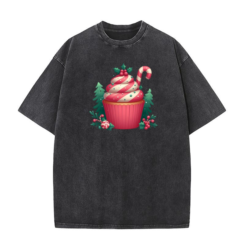 Christmas Cupcake Clipart (3) Washed T-Shirt
