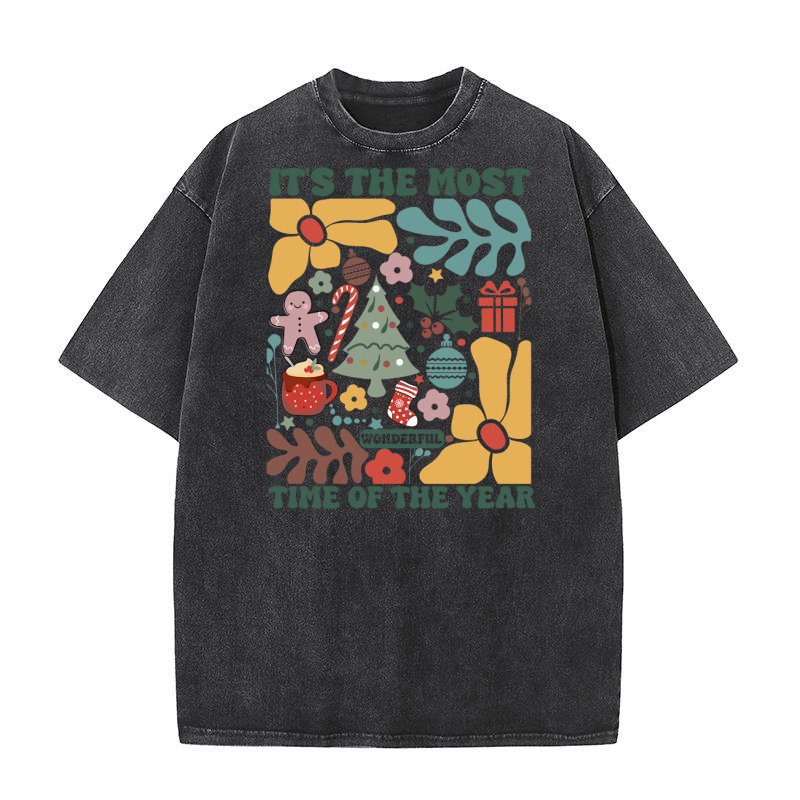 Its the most wonderful time of the year Boho Floral Christmas Tree Washed T-Shirt
