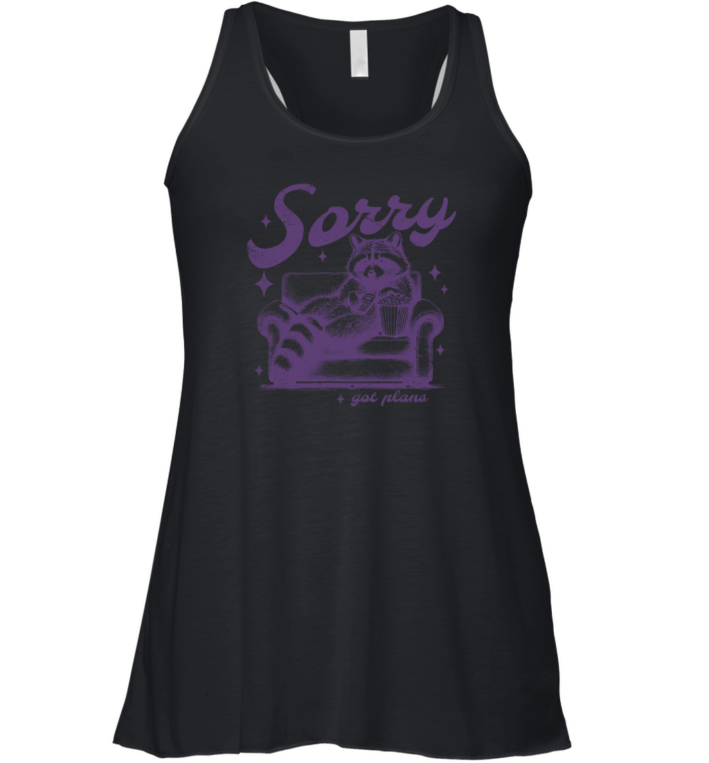 Sorry Got Plans Raccoon Sofa Popcorn D Violet GR Women's Flowy Tank Top