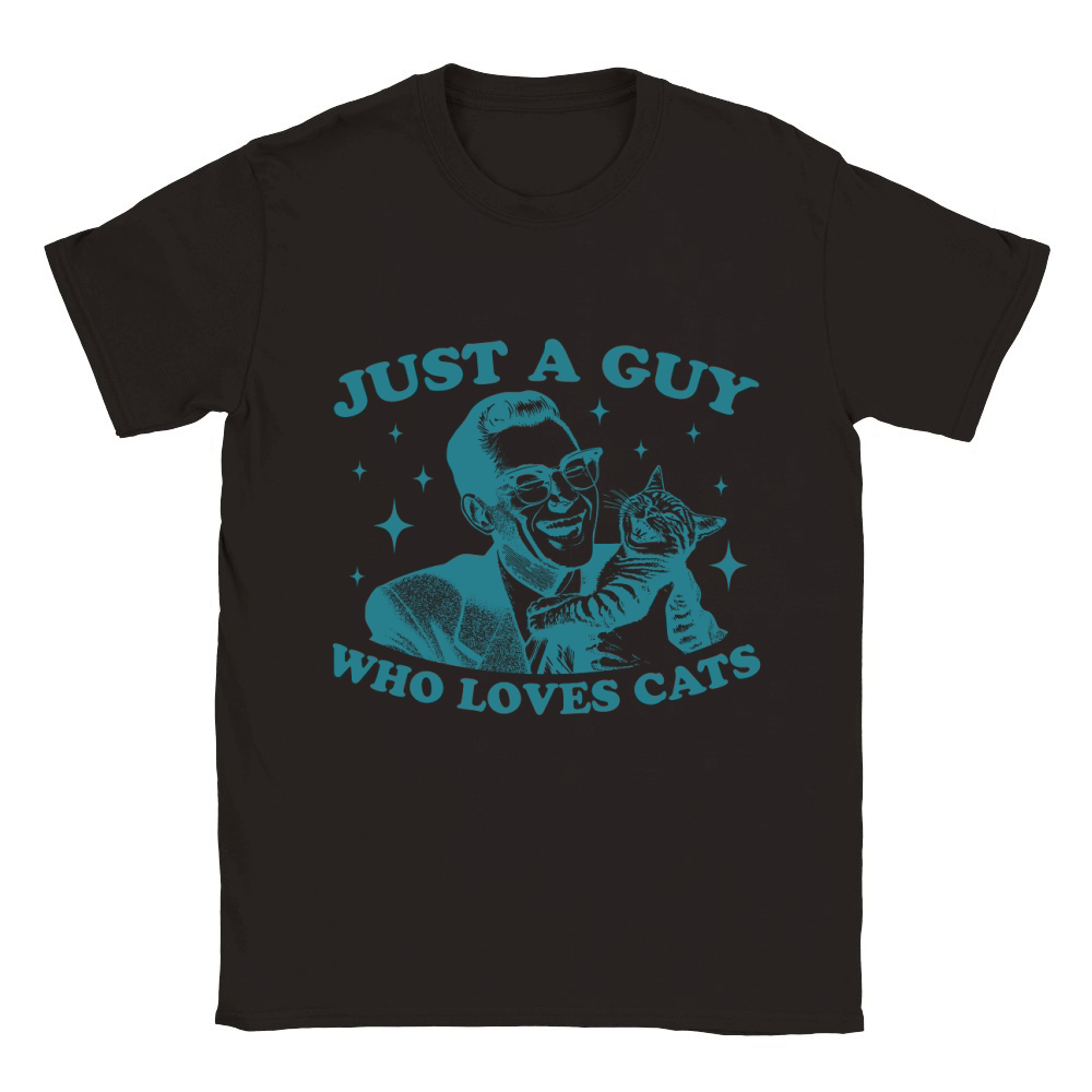 Just A Guy Who Loves Cats L Green Classic Kids Crewneck T-shirt
