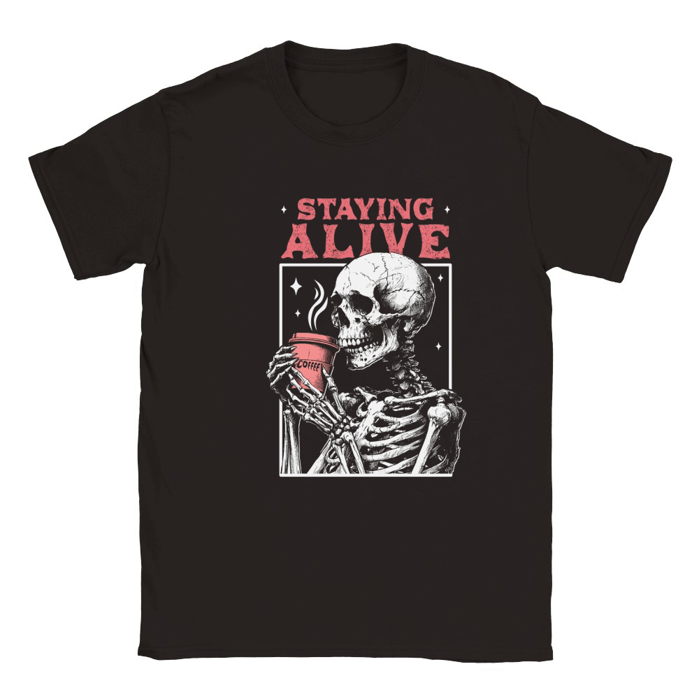 Staying Alive Skeleton Coffee D Color Classic Kids Crewneck T-shirt