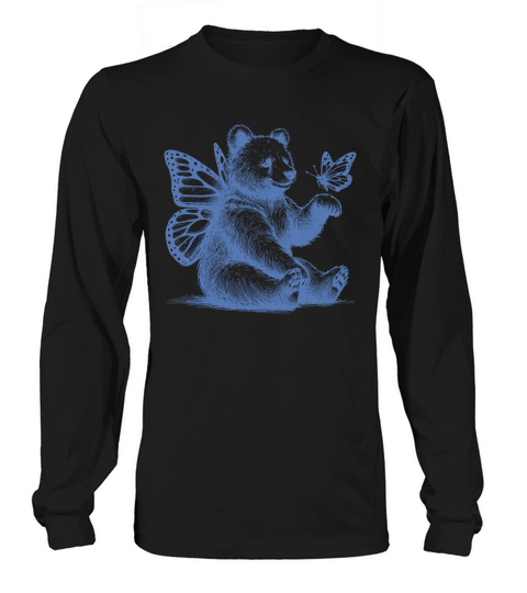 Bear With Butterfly Wings Vintage L iBlue Long sleeved Unisex