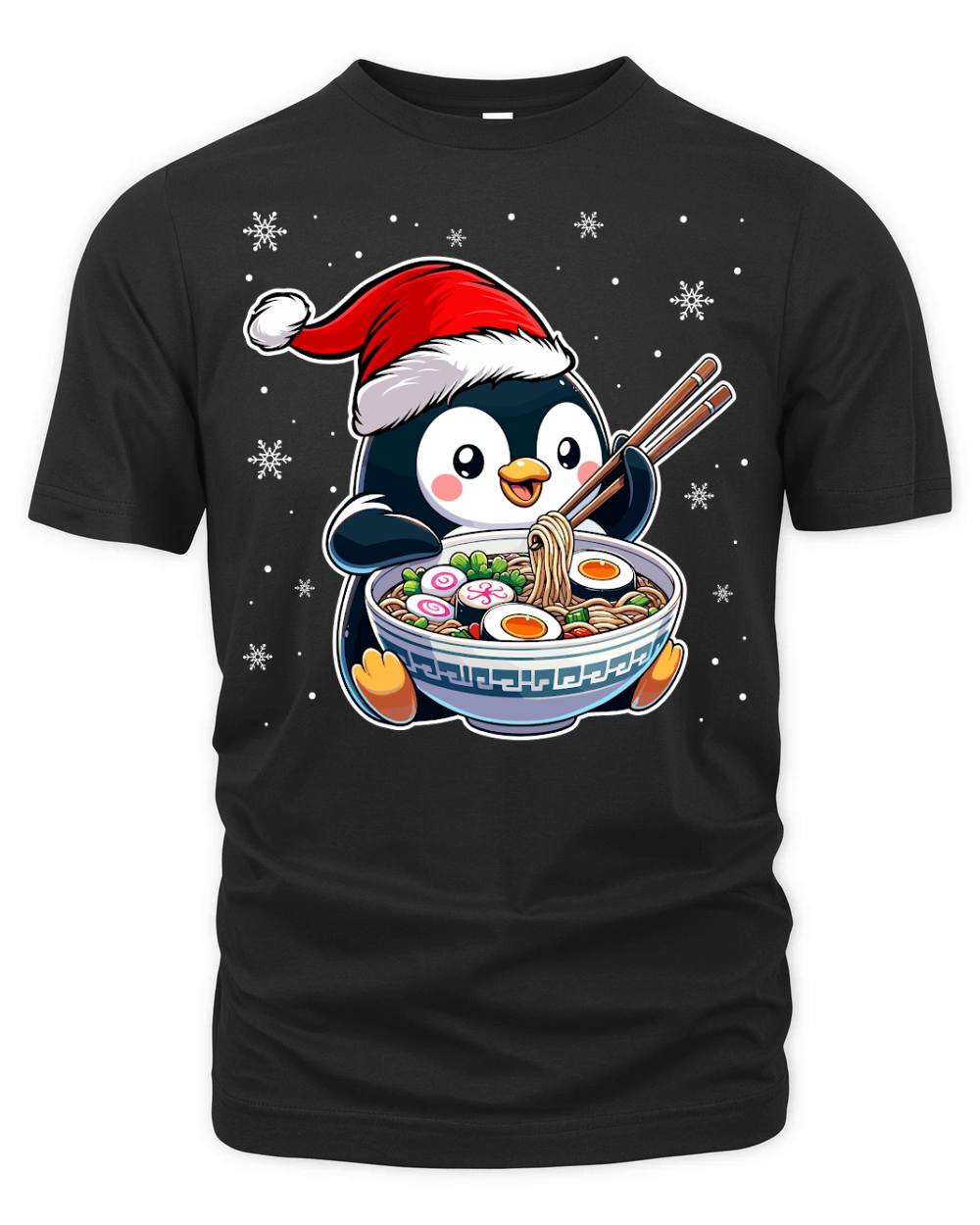 adorable penguin eating ramen wearing santa hat 1 Organic Unisex T-shirt