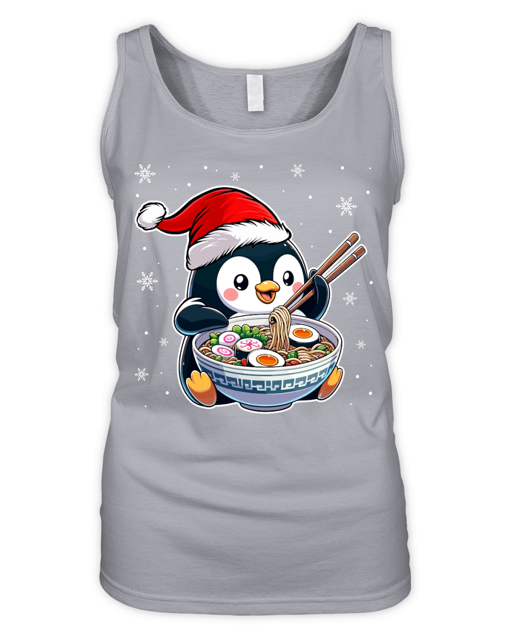 adorable penguin eating ramen wearing santa hat 1 Organic Women's Tank Top