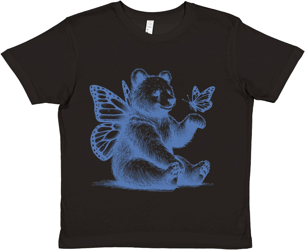 Bear With Butterfly Wings Vintage L iBlue Premium Kids Crewneck T-shirt