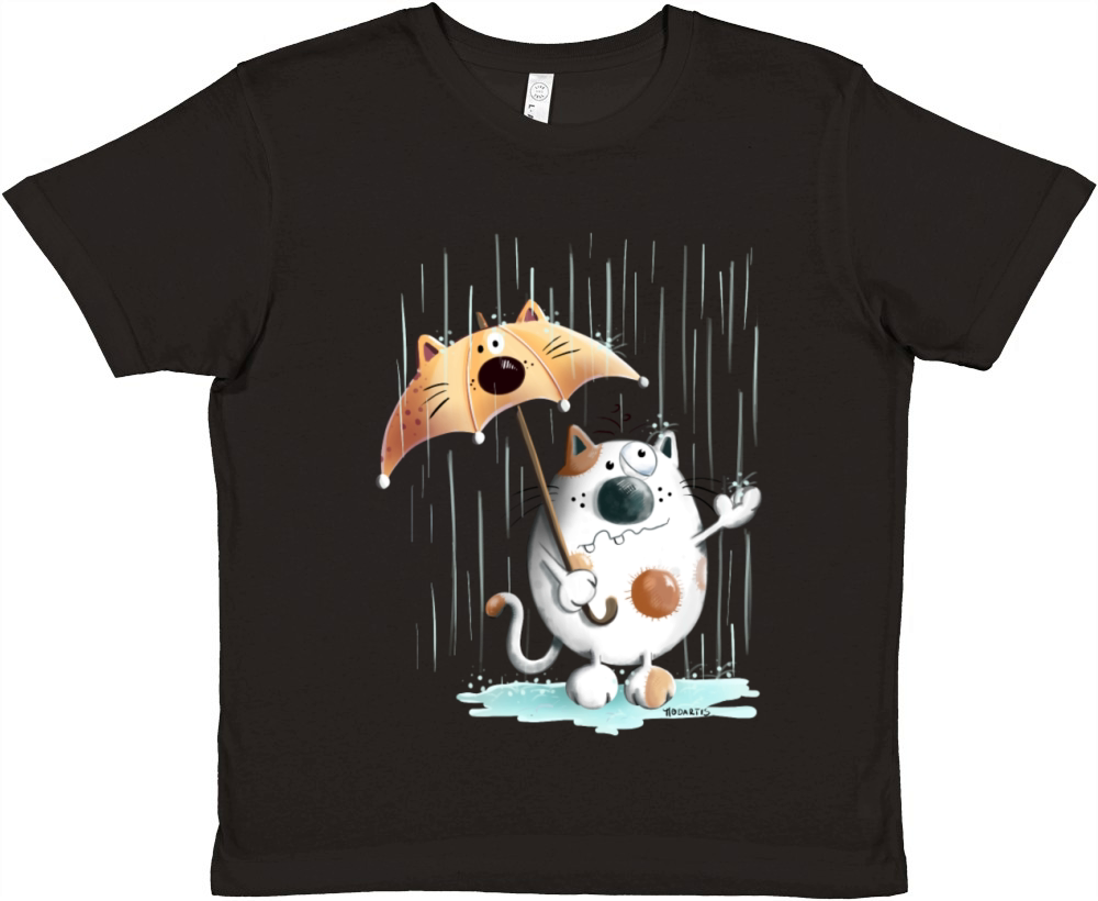 Cat In The Rain - Cats - Umbrella - Cartoon - Gift Premium Kids Crewneck T-shirt