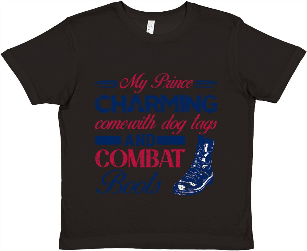 My Prince Charming Comewith Dog Tags And Combat Boots Premium Kids Crewneck T-shirt