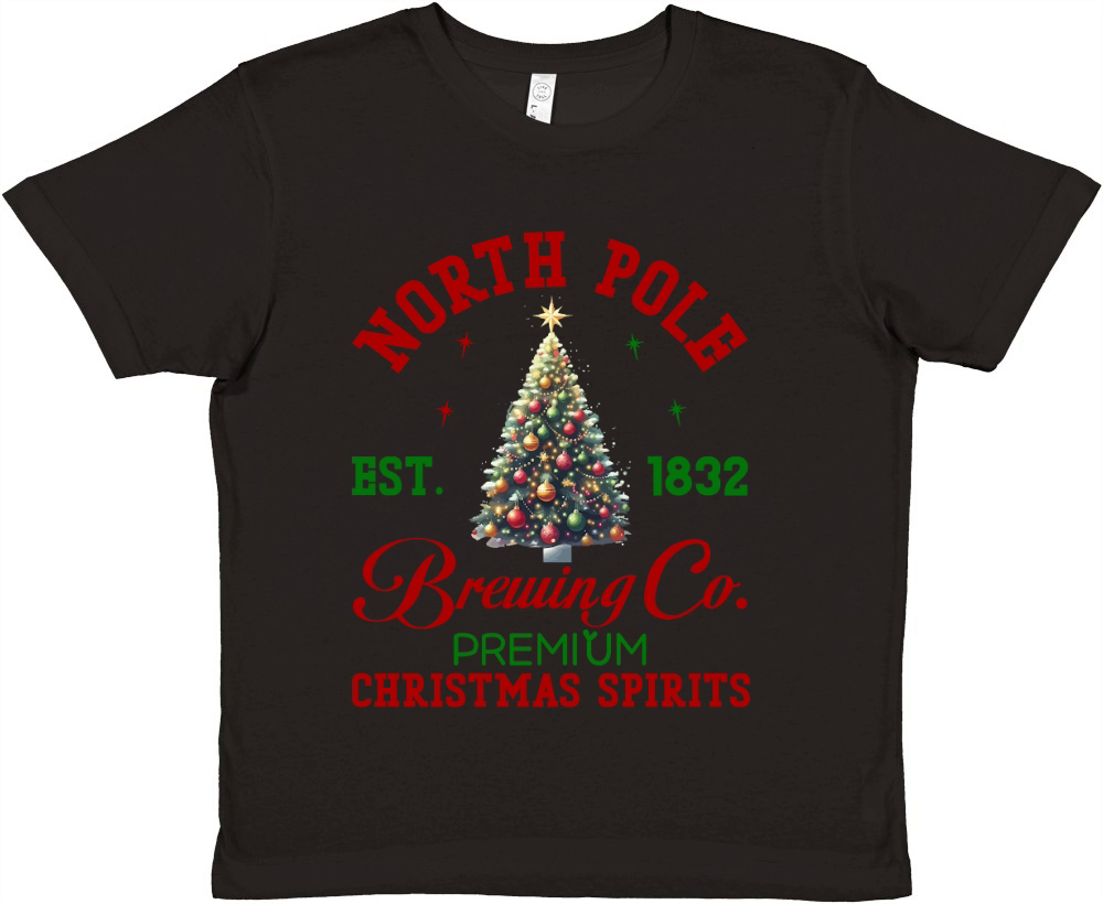 North Pole Est 1832 Brewing Co.Premium Christmas Spirits Premium Kids Crewneck T-shirt