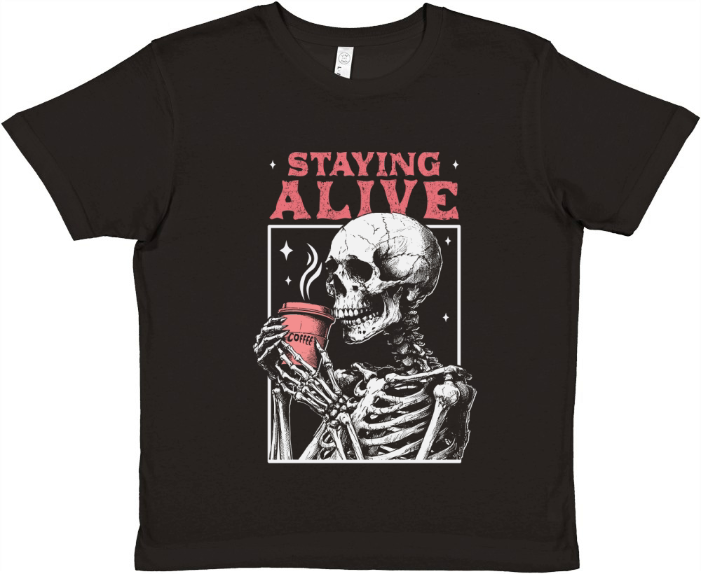 Staying Alive Skeleton Coffee D Color Premium Kids Crewneck T-shirt