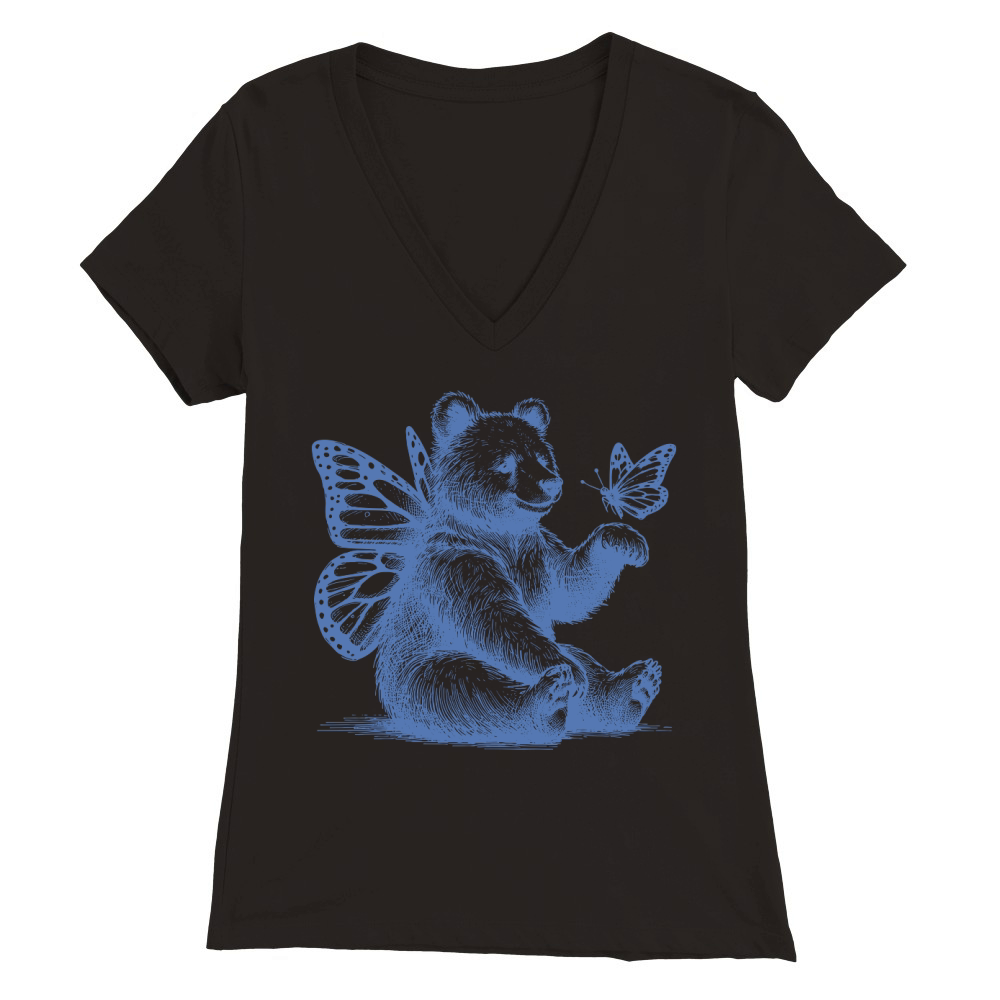 Bear With Butterfly Wings Vintage L iBlue Premium Womens V-Neck T-shirt