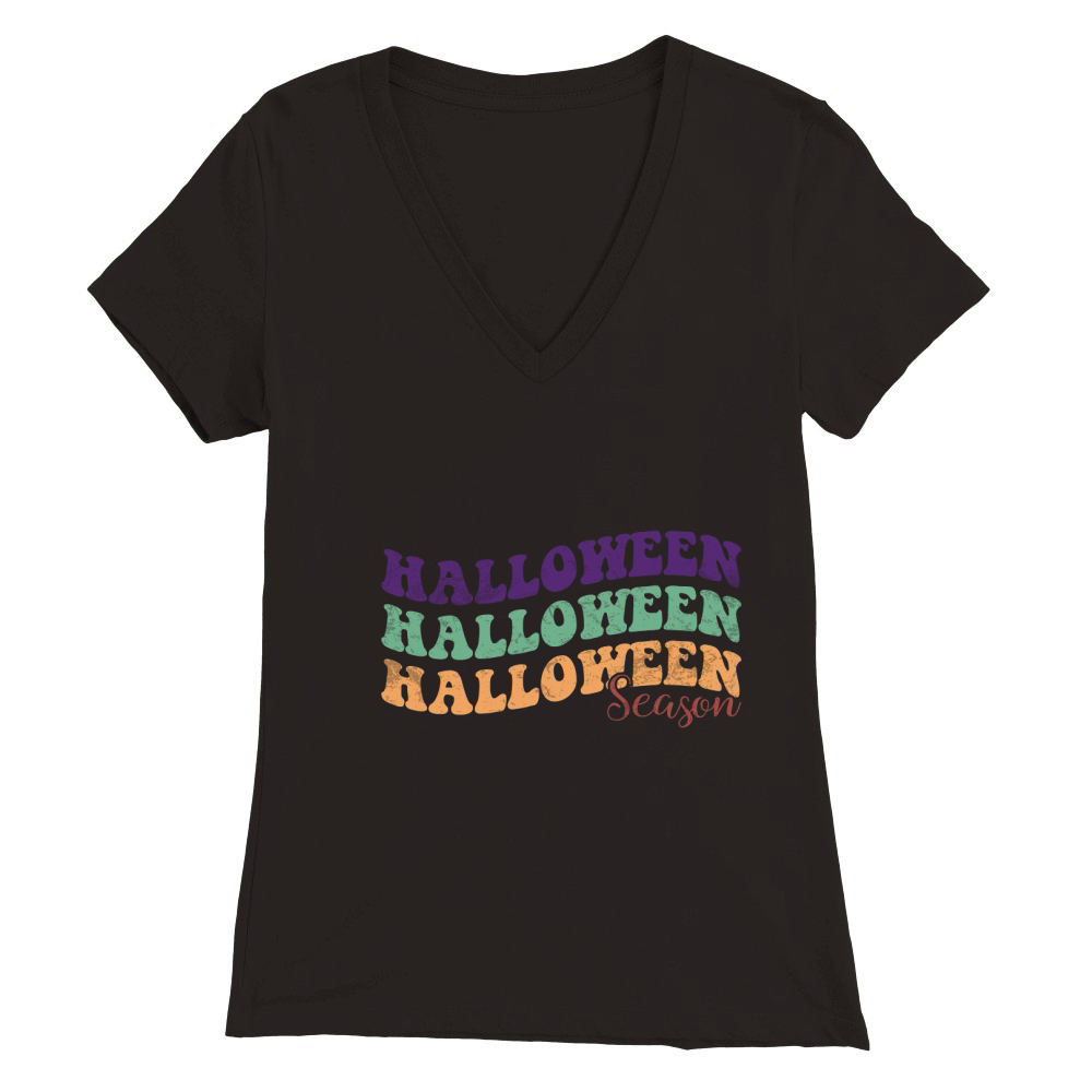 Halloween Season Retro Groovy Vintage 1.02 Premium Womens V-Neck T-shirt