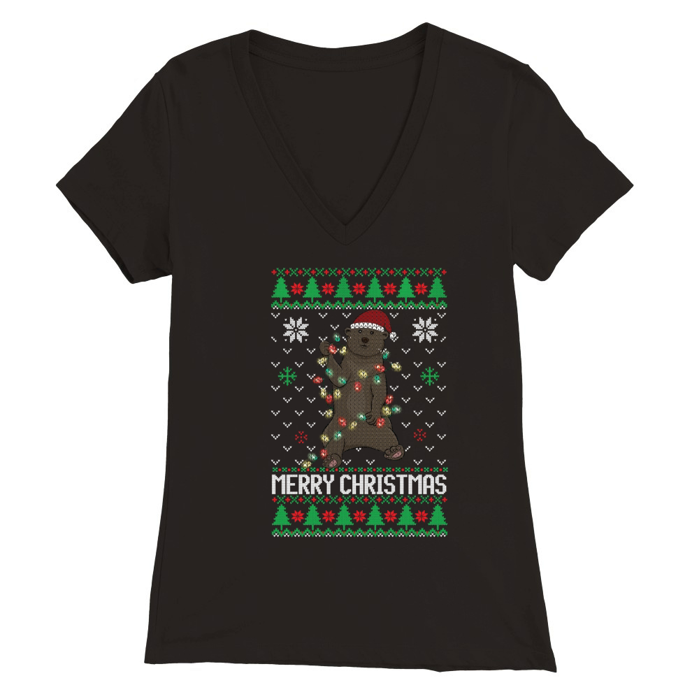 Merry Christmas bear ugly Premium Womens V-Neck T-shirt
