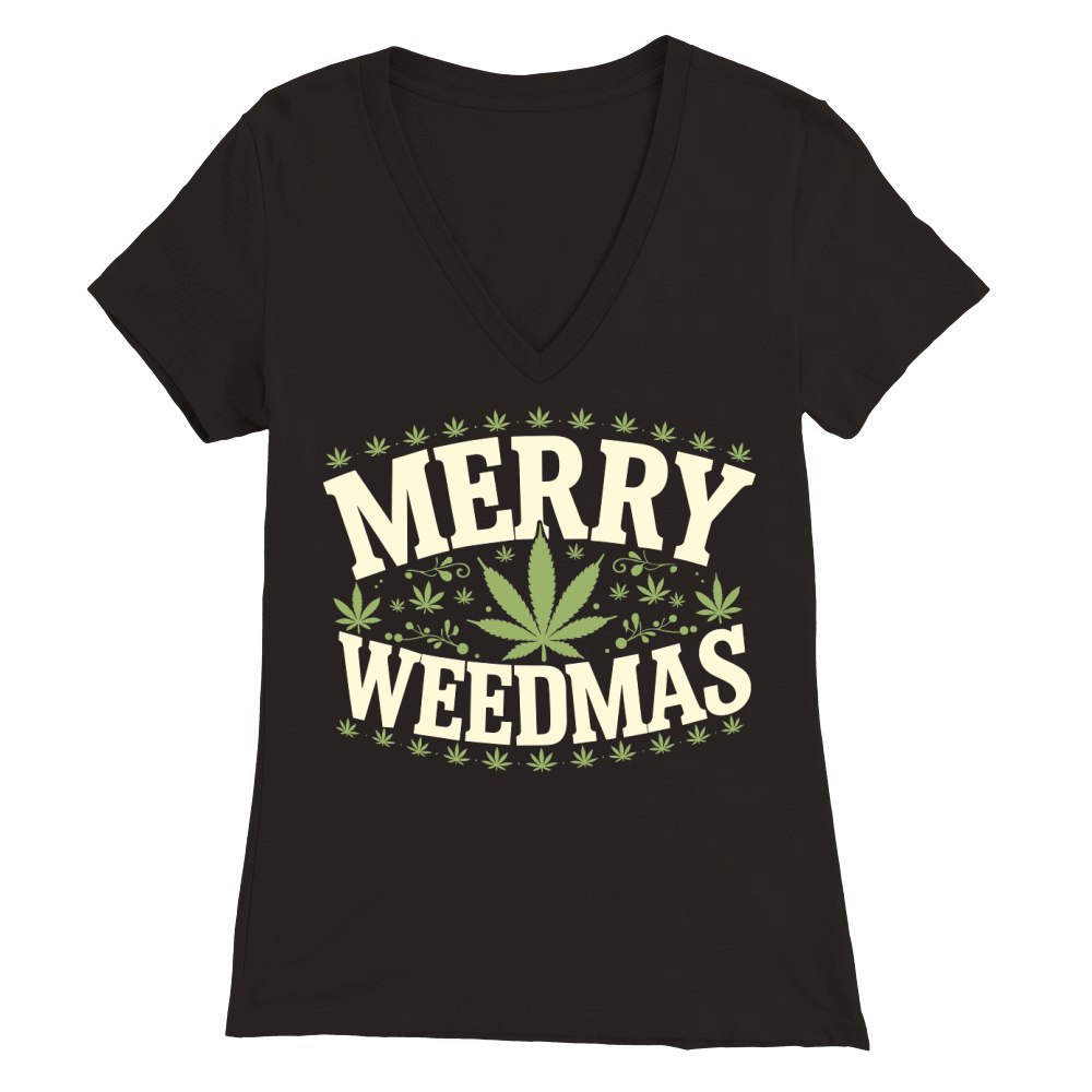 Merry Weedmas Cannabis Christmas Premium Womens V-Neck T-shirt