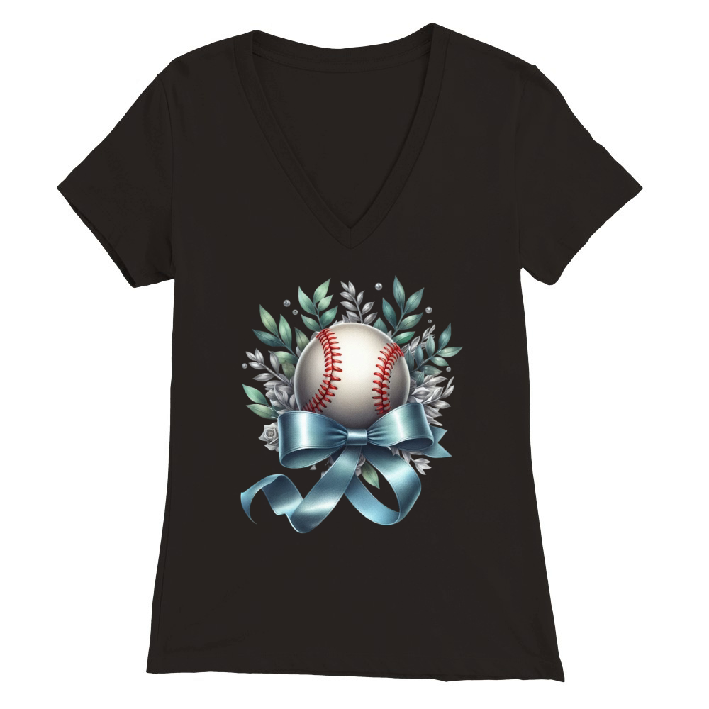 Selvar Ribbon Softball Childhood Premium Womens V-Neck T-shirt