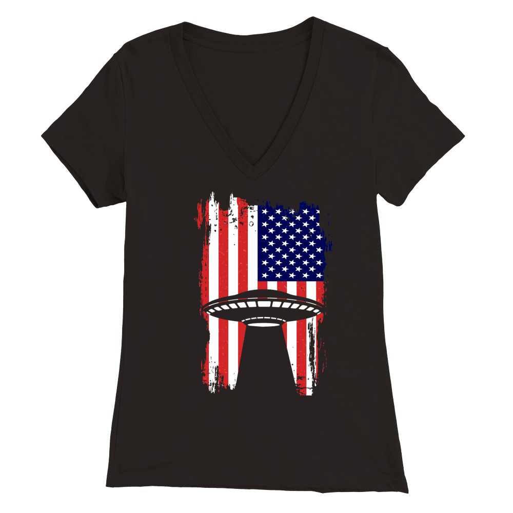 Vintage UFO Alien Flag USA 3 Premium Womens V-Neck T-shirt