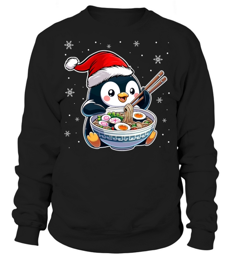 adorable penguin eating ramen wearing santa hat 1 Sweatshirt Unisex