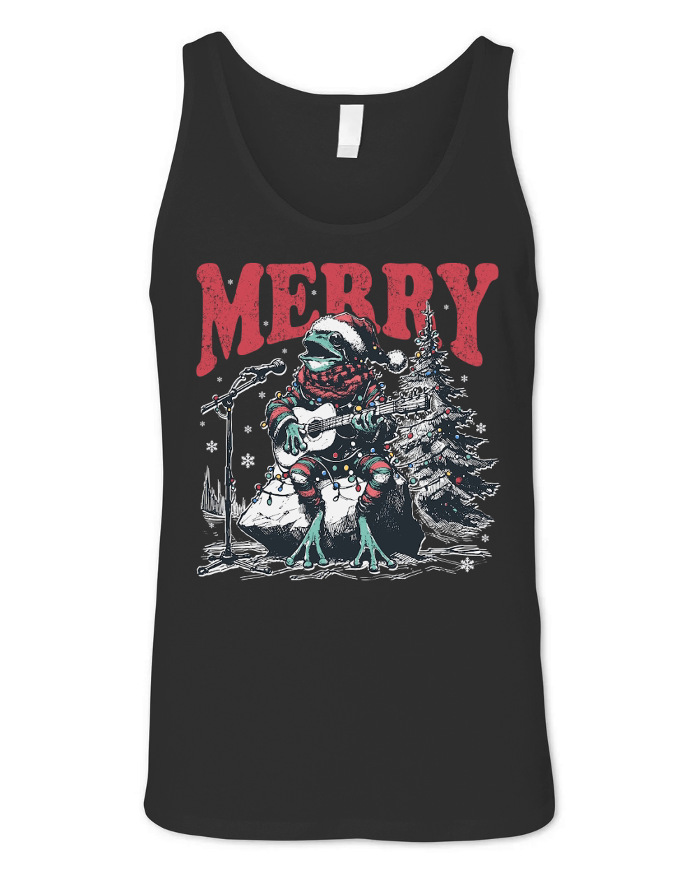 Merry Christmas Frog Playing Guitar D Black White Red Green 2 Unisex Jersey Tank