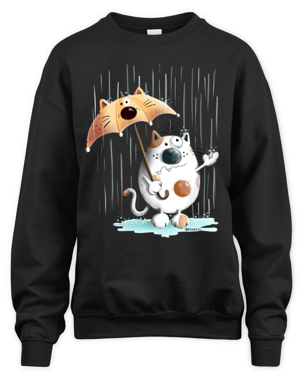 Cat In The Rain - Cats - Umbrella - Cartoon - Gift Unisex Premium Crewneck Sweatshirt