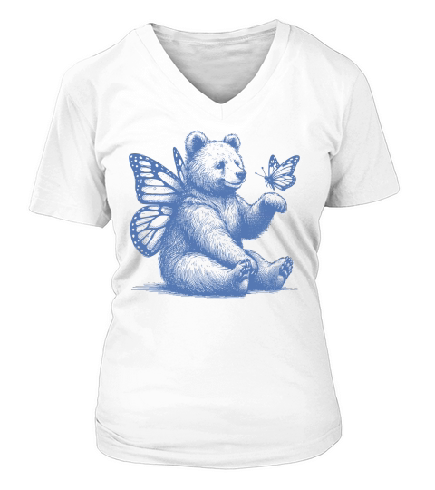 Bear With Butterfly Wings Vintage L iBlue V-neck T-Shirt Woman