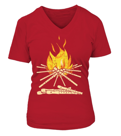 Campfire Flute Flutist Recorder Music Musician V-neck T-Shirt Woman