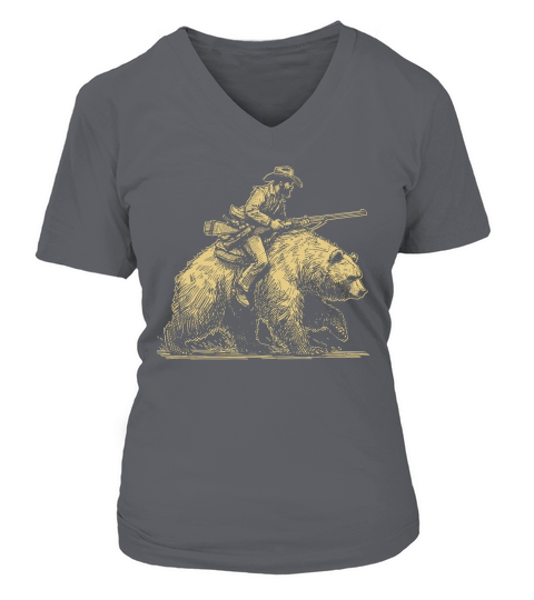 Cowboy Riding Bear D Yellow V-neck T-Shirt Woman