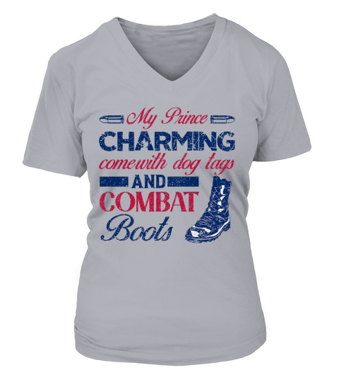 My Prince Charming Comewith Dog Tags And Combat Boots V-neck T-Shirt Woman
