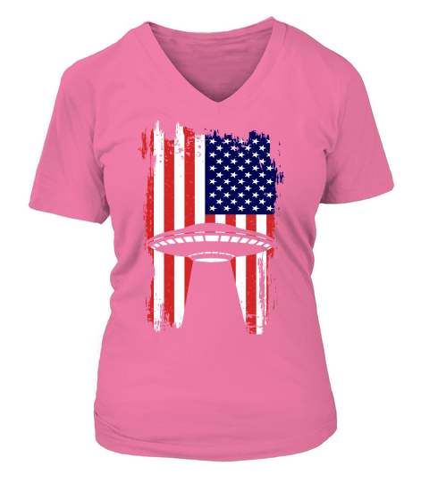 Vintage UFO Alien Flag USA 3 V-neck T-Shirt Woman