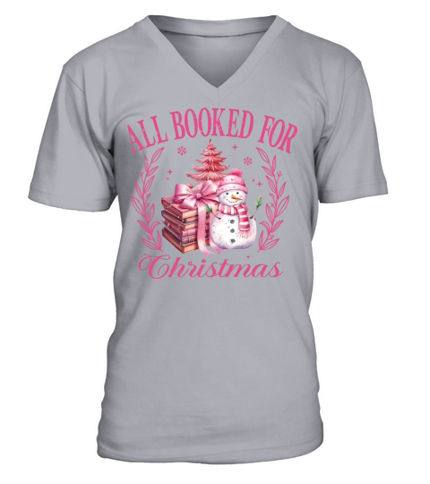AllBookedForChristmas Pink Retro V-Neck T-shirt