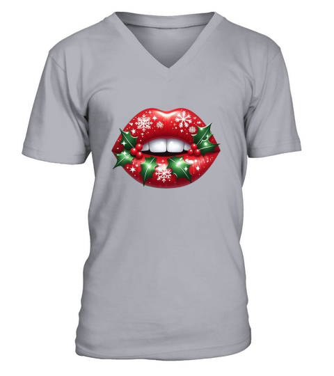 Lips Clipart Christmas Lips Holiday Lips (3) V-Neck T-shirt