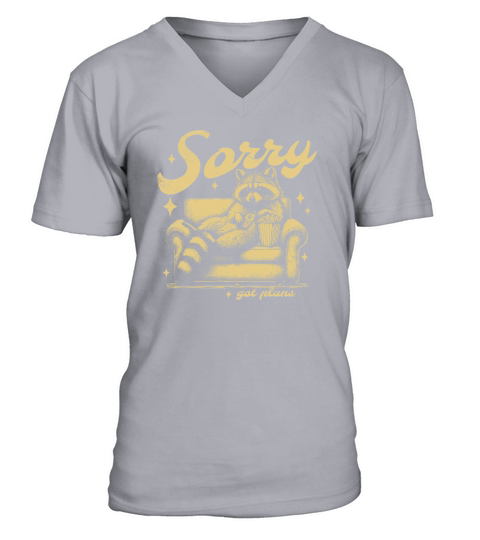 Sorry Got Plans Raccoon Sofa Popcorn D Retro Yellow GR V-Neck T-shirt