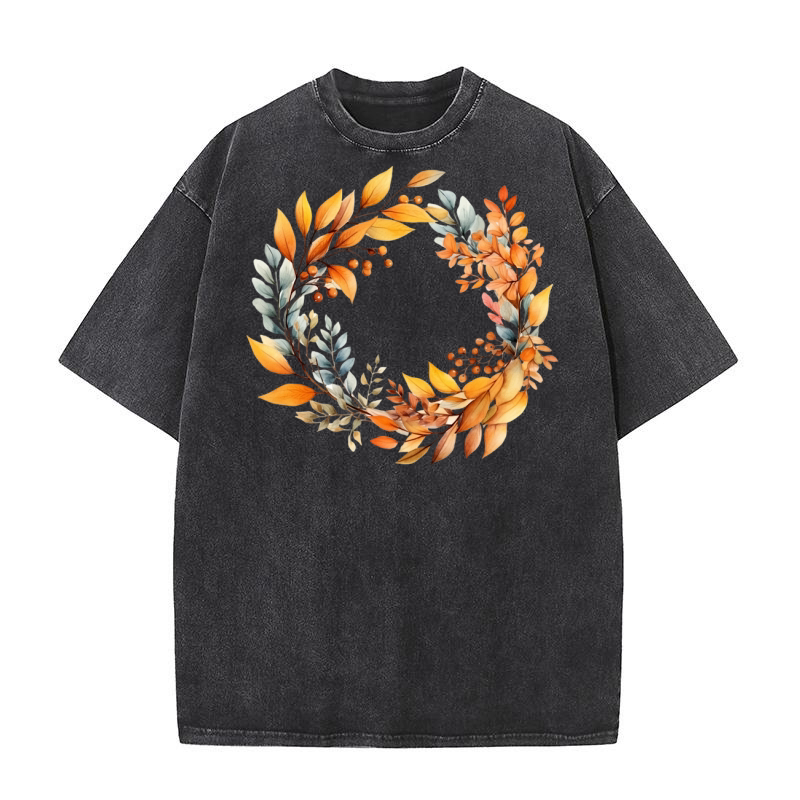 Autumn Fall Floral Frame 17 Washed T-Shirt