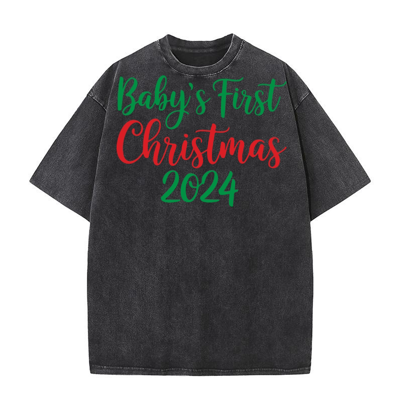 babys First Christmas 2024 02 Washed T-Shirt