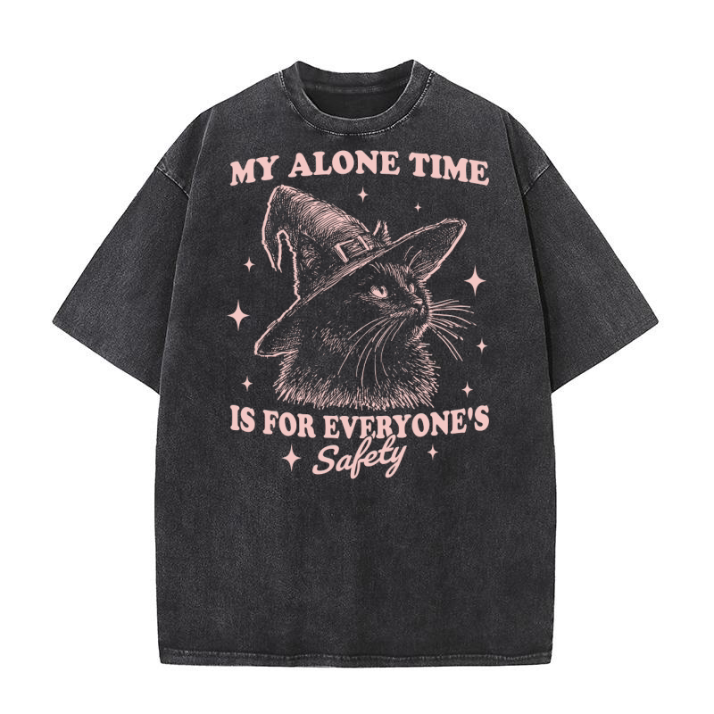 Cat Witch Hat Halloween D Pink Washed T-Shirt