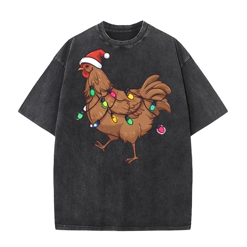 chicken Christmas Sublimation 2 Washed T-Shirt