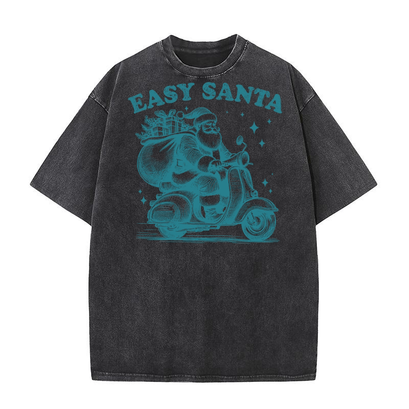 Easy Santa Riding Scooter L Green Washed T-Shirt