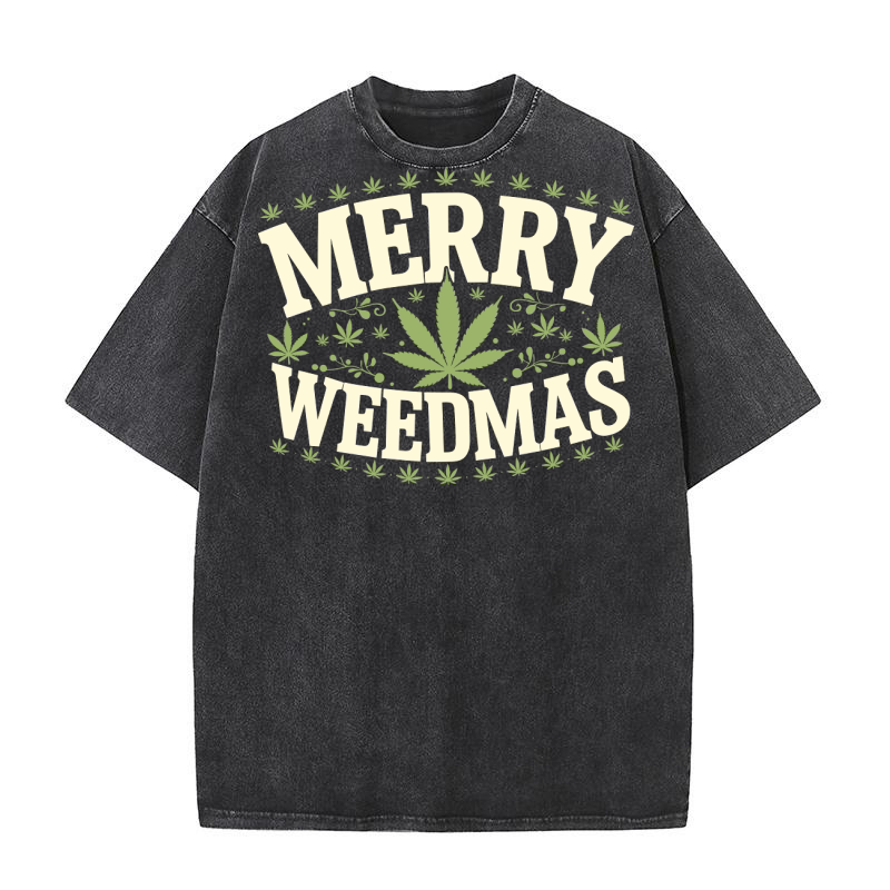 Merry Weedmas Cannabis Christmas Washed T-Shirt