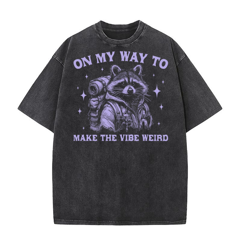 On My Way To Make The Vibe Weird Raccoon D Retro Violet Washed T-Shirt