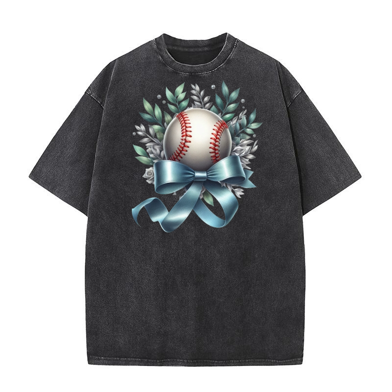 Selvar Ribbon Softball Childhood Washed T-Shirt