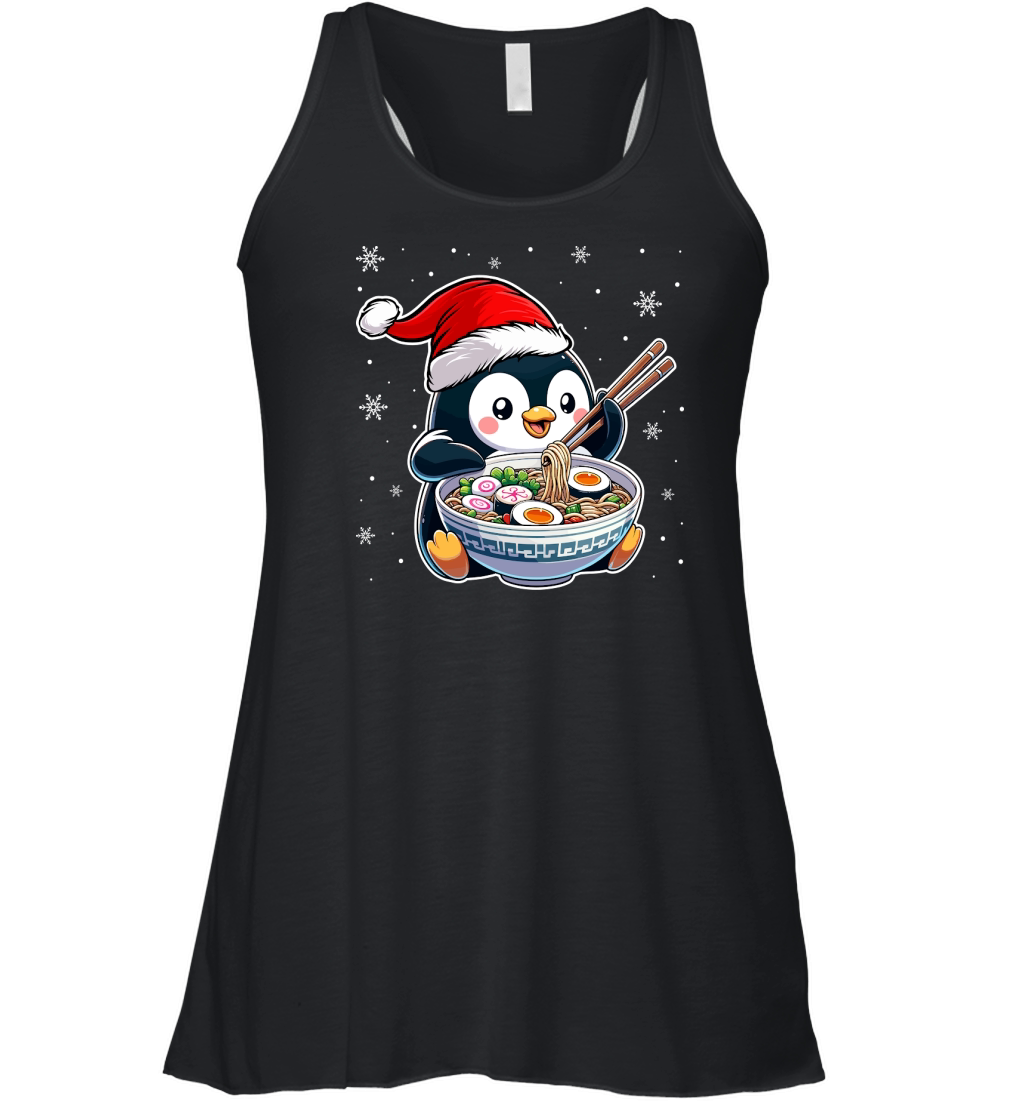 adorable penguin eating ramen wearing santa hat 1 Women's Flowy Tank Top