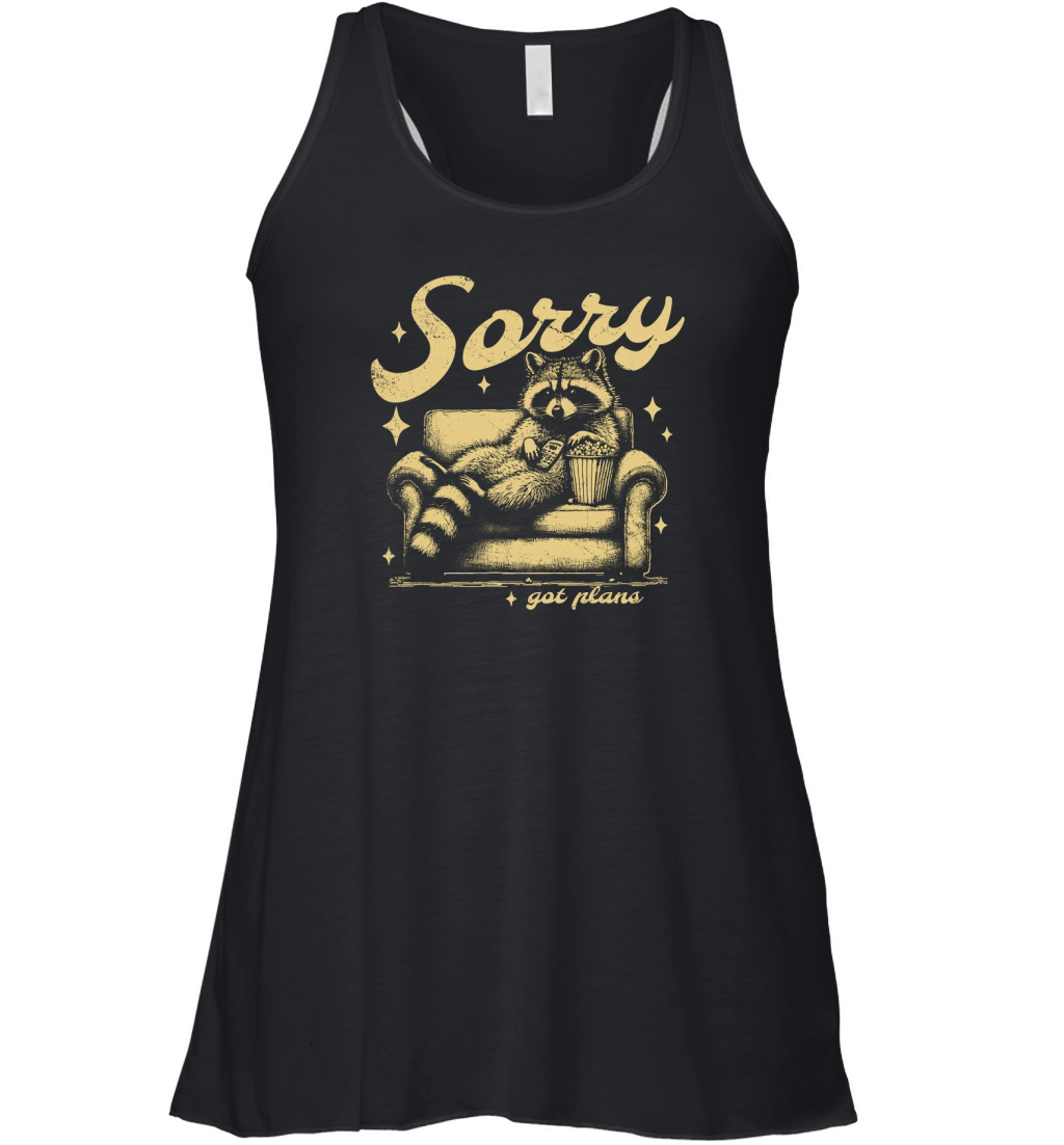 Sorry Got Plans Raccoon Sofa Popcorn D Retro Yellow GR Women's Flowy Tank Top