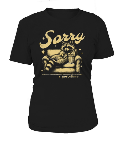 Sorry Got Plans Raccoon Sofa Popcorn D Retro Yellow GR Women's T-Shirt