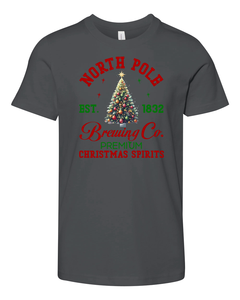 North Pole Est 1832 Brewing Co.Premium Christmas Spirits Youth Unisex Jersey Tee