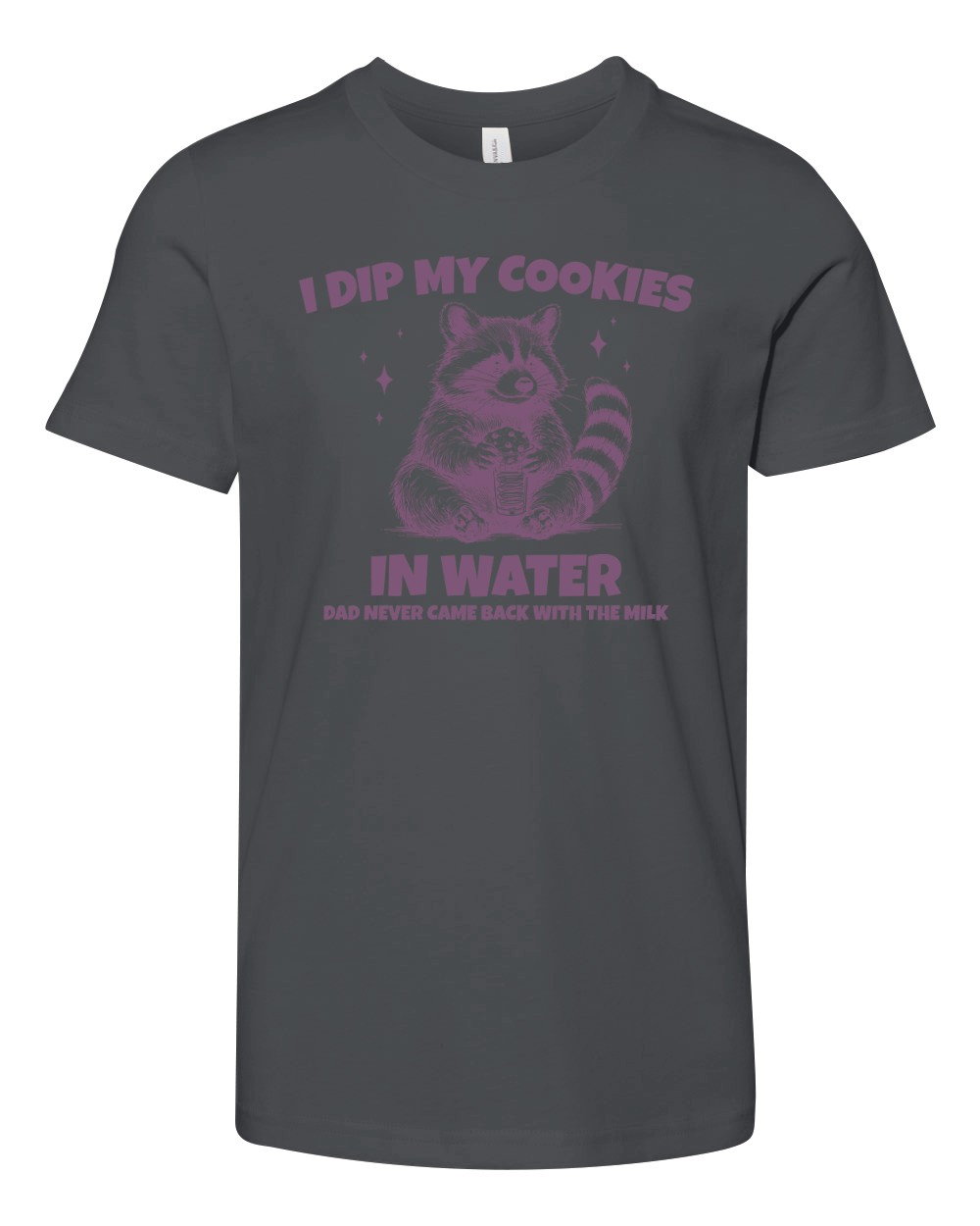 Raccoon Dip Cookie in Water L Purple Youth Unisex Jersey Tee