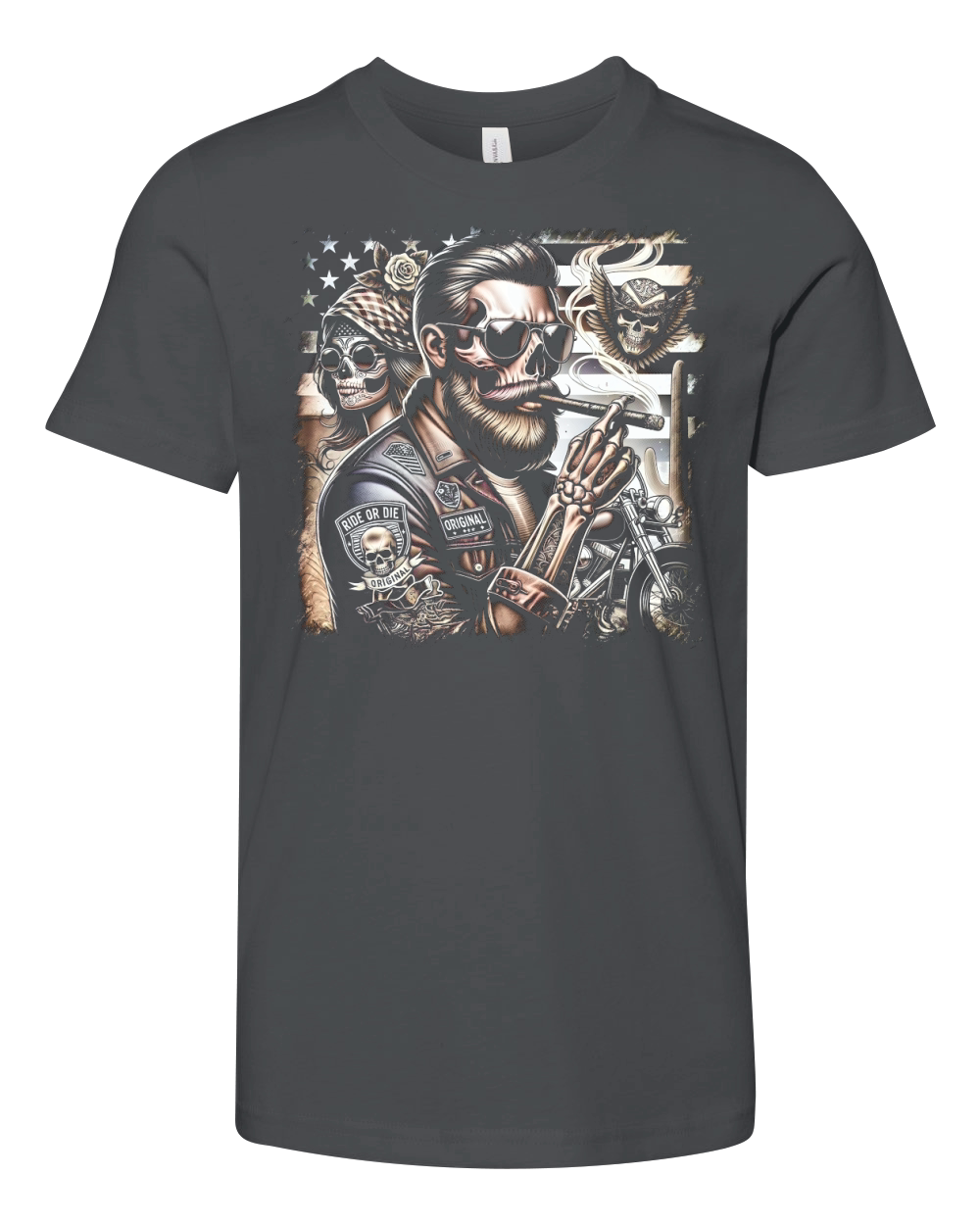 Ride or Die Biker Skull Youth Unisex Jersey Tee